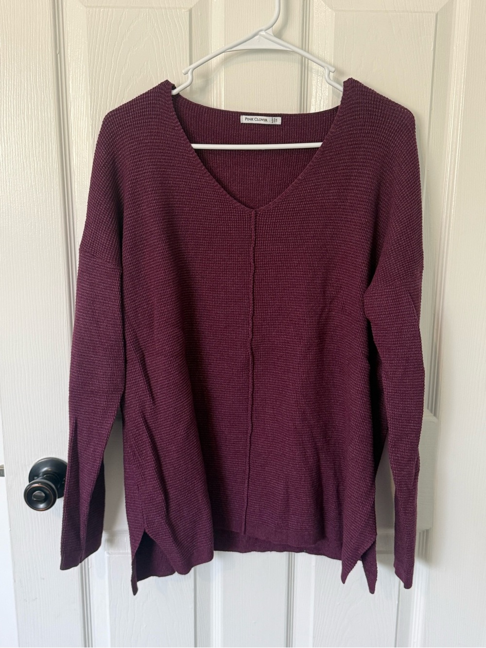 Pink Clover Plum V-Neck Sweater  1X
